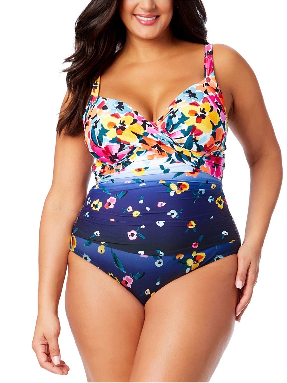 Anne Cole Women’s Plus Gradient Floral Underwire Surplice One-Piece Swimsuit 22W